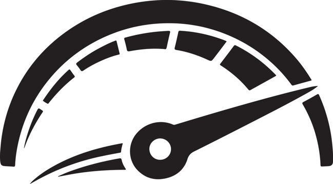 Speedometer gauge silhouette icon in black vector style. Performance, speed and dashboard symbol.