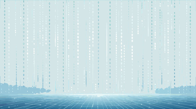 Abstract Digital Binary Code Matrix Raining Down in Flat Vector Style on a Clean Light Background, Symbolizing Data Flow, Information Technology, Cyber Security, and Modern Computing Concepts.