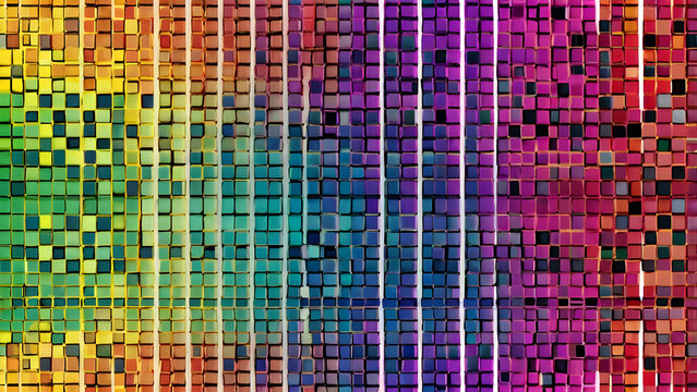 Abstract rainbow pixel pattern inspired by digital glitch art vibrant shifting squares and blocks futuristic design