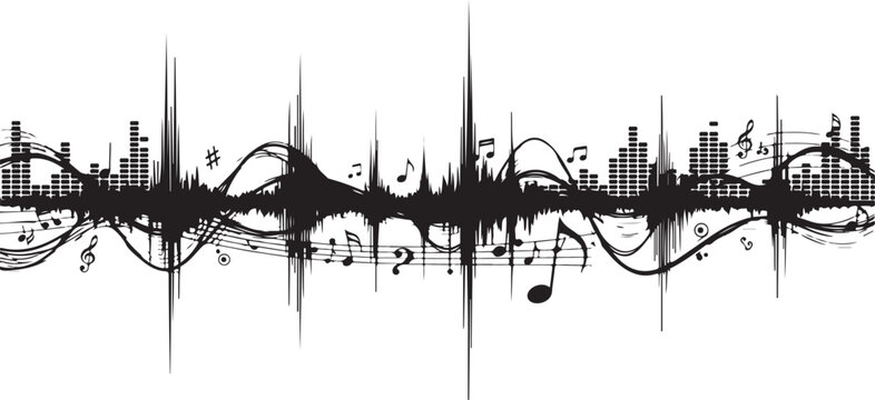 Audio waveform vector illustration collection featuring colorful sinusoidal waves, oscillating patterns, and equalizer bars in vibrant tones, perfect for music production