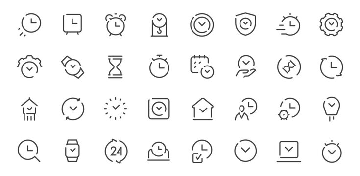 Time management and clock Icons set in minimal outline style vector illustration