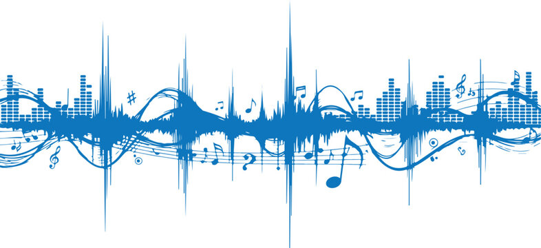 Audio waveform vector illustration collection featuring colorful sinusoidal waves, oscillating patterns, and equalizer bars in vibrant tones, perfect for music production
