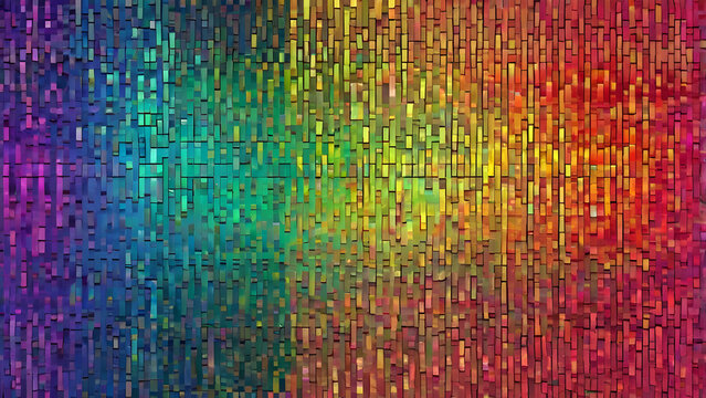 Abstract rainbow pixel pattern inspired by digital glitch art vibrant shifting squares and blocks futuristic design