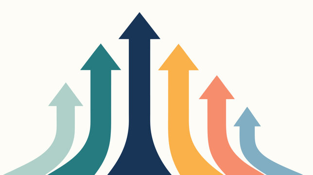 Group of various directional arrows and flechas pointing upwards, flat vector illustration of growth and progress symbols, business development concepts, success indicators on white background.