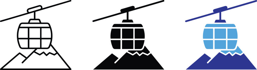 Gondola Cable Car Mountain Icon Set Line Fill Color Vector Illustration © AYESHA