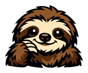 Fototapeta premium Smiling cartoon sloth character radiates friendliness, featuring soft brown fur in a kawaii design
