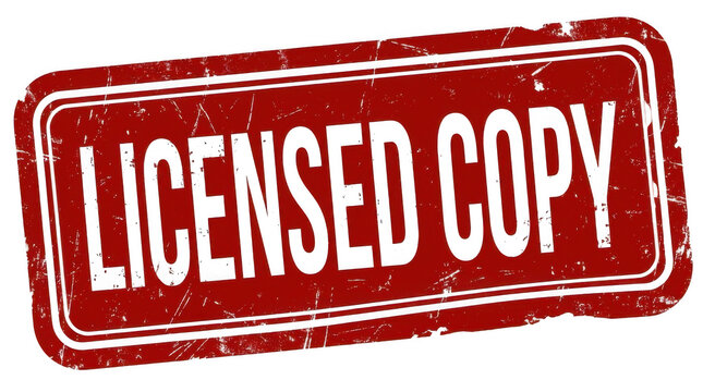 Licensed copy red grunge rubber stamp isolated on transparent background