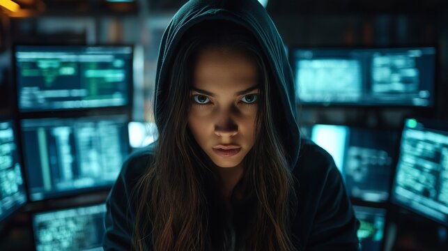 Hooded Hacker in Dark Cyber Security Room