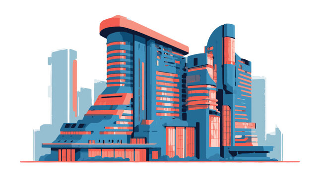 Futuristic modern cityscape with high rise buildings.