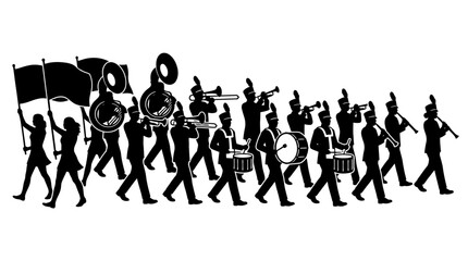 Fototapeta premium Happy independence day 4th of July marching band, black silhouettes, musical performance, parade Vector