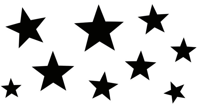 Happy independence day 4th of July Black star shapes, starburst icons, vector stars, night sky symbols Vector