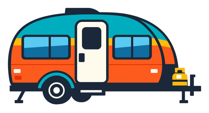 Vintage campertrailer flaunts vibrant colors, offering a mobile home for recreation and travel