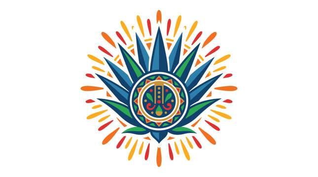 Minimalist flat design 2D logo icon of agave blossom crest celebrating Cinco de Mayo Mexican cultural heritage in white