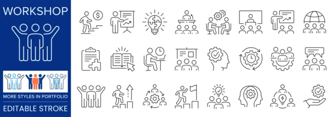 Fototapeten Restaurant Skill development icon set. Representing workshop, training, learning, teamwork, productivity and professional growth.  © lovemask