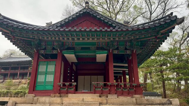 Traditional pavilion in the East Palace area of Changdeokgung Palace in Seoul, South Korea, showcasing ornate Korean architecture and historic cultural heritage