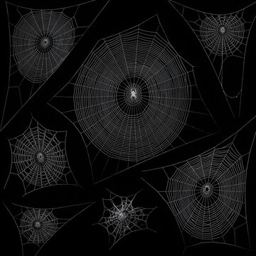 Intricate Spiderwebs Collection: Diverse Designs on Black Background