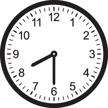 Close-up of an analog clock showing school start time in a classroom setting