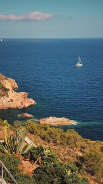 Boat Over Islands of the sea Vertical cinematic 