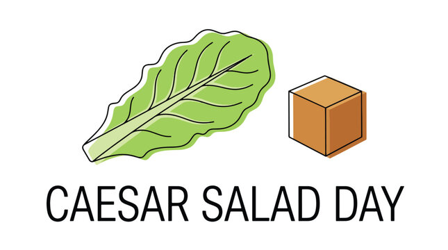 Caesar Salad Day Illustration with Lettuce Leaf and Crunchy Crouton