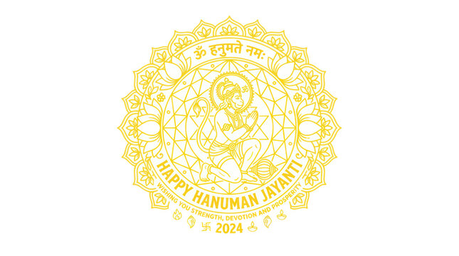 Happy hanuman jayanti 2024 golden mandala greeting design