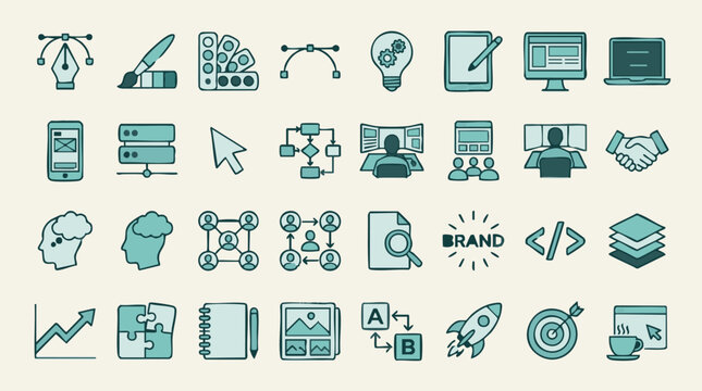 Modern Flat Line Art Icons for Digital Design, Development, and Business