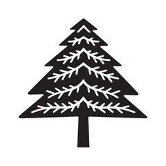 Fototapeta premium Christmas Tree Silhouette Icon Featuring Stylized Garland Waves For Holiday Winter Design. 