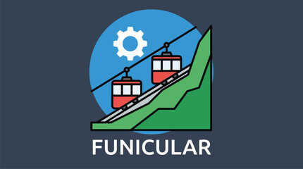Funicular Railway Cliffside Cable Car Alpine Mountain Transport Flat Line Vector Icon Design © MDBABULU