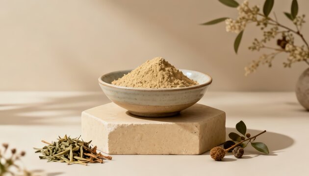 Tribulus Terrestris Powder with Dried Leaves and Herbal Branches