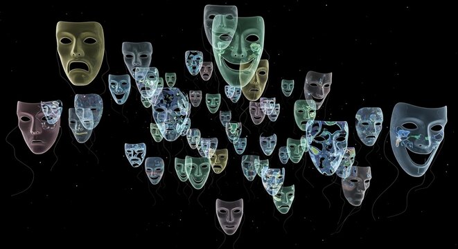 Floating masks on black