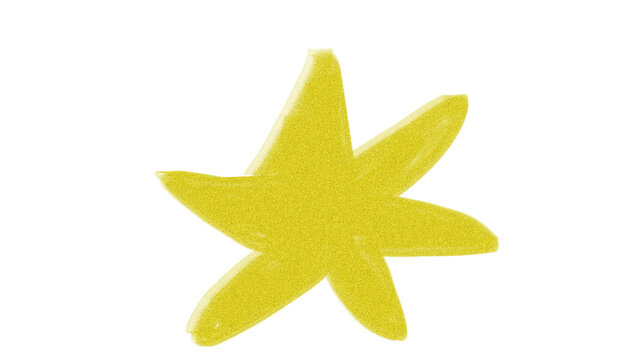 Hand drawn yellow textured doole star illustration with grainy artistic style isolated on transparent background
