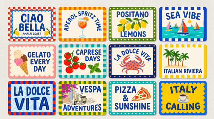Italian Summer Vacation Travel Sticker Set Featuring Mediterranean Themes Like Positano Lemons Gelato Aperol Spritz Vespa Adventures And La Dolce Vita Vibes from "image_42ed4b.png" © Colourfull