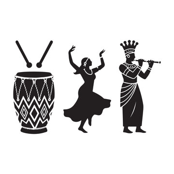 Traditional African Tribal Culture Silhouette Featuring Musician Dancer And Ceremonial Drum.