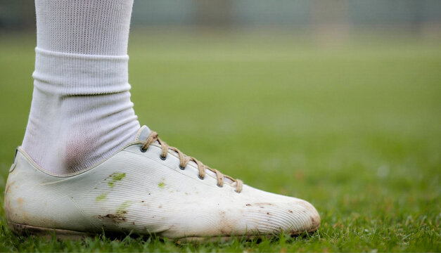 Football Sock with Grass Stains and Copy Space