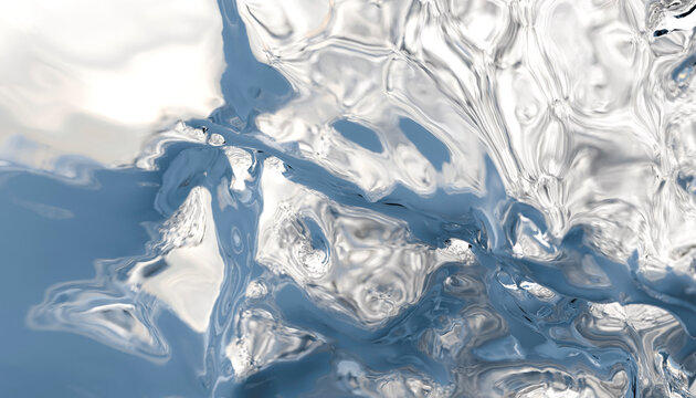 Abstract swirling patterns of blue and white texture resembling liquid or icy surface. Illustration, rendering