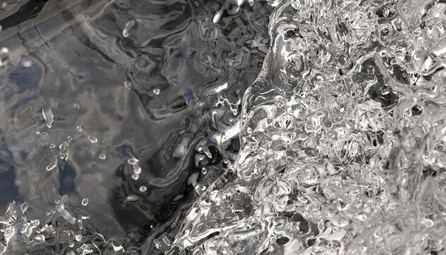 Close-up of dynamic, swirling water splashes capturing motion and texture. Illustration, rendering