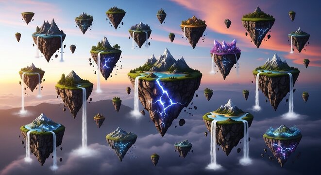 Floating islands fantasy landscape