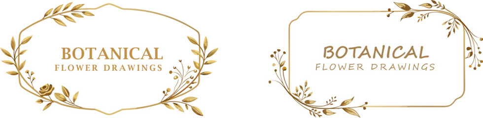 Botanical flower drawings with leaf wreaths © MdAzizul