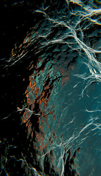 Abstract fluid patterns with dark swirling waves and intricate white highlights. Illustration, rendering