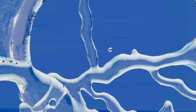 Abstract blue pattern with flowing white lines resembling ice or water forms. Illustration, rendering