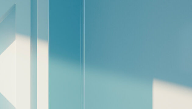 Soft shadows and light create a calming abstract pattern on a blue and white wall. Illustration, rendering