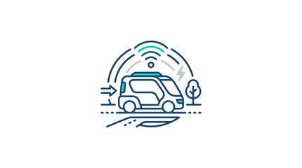 Fototapeta premium Connected electric delivery van with wireless smart network signal.