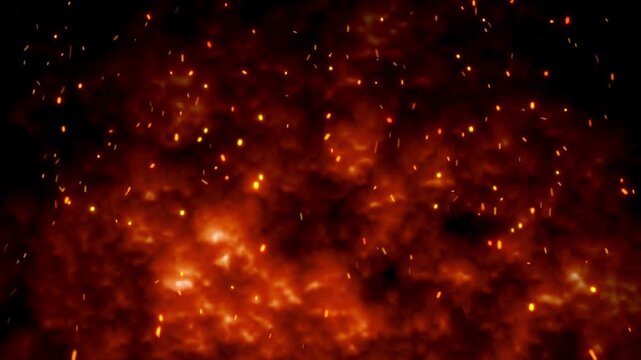 Intense Fire Flames Background with Flying Glowing Sparks and Embers Loop