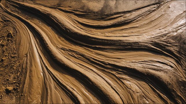 tonalite. Muddy slurry flowing down a hillside, creating viscous patterns in natural daylight. ESG reports, sustainability campaigns, designed for environmental awareness campaigns.