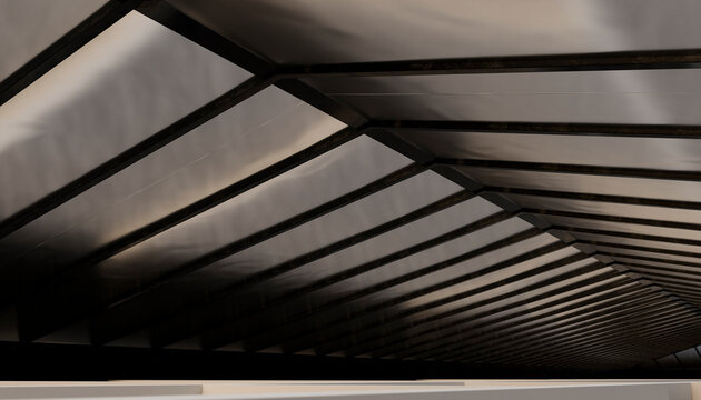 Abstract view of a modern architectural ceiling with geometric patterns and shadows. Illustration, rendering