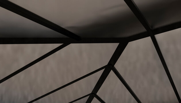 Geometric abstract view of intersecting metal beams against a muted background. Illustration, rendering