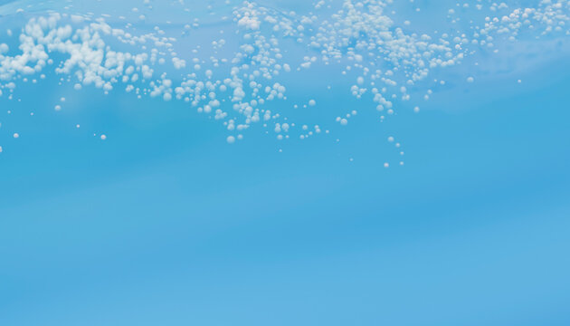 Underwater scene with clear blue water and rising bubbles creating a serene atmosphere.   Illustration, rendering