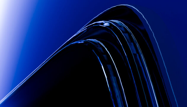 Abstract blue curves with metallic sheen forming an elegant, futuristic design. Illustration, rendering