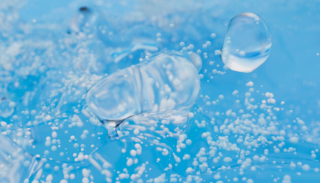 Clear blue gel filled with bubbles suspended in a soothing, textured pattern. Illustration, rendering