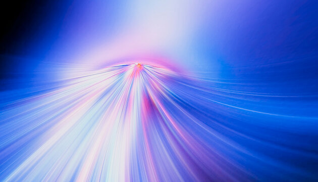 Abstract dynamic background with vibrant blue and pink light streaks radiating outward.