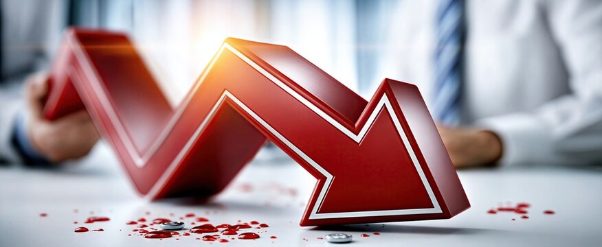 A striking red arrow curves downward against a white background, representing business decline or reduction.